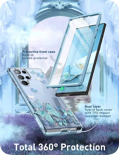 Vista 3 de i-Blason Funda para Samsung Galaxy S22 Ultra 5G (2022) con protector de pantalla integrado, diseño de purpurina de la serie Cosmo Slim protección