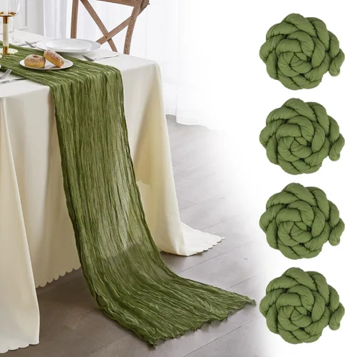 Vista 23 de Nialnant Camino de mesa de estopilla azul bebé, camino de mesa bohemio de 13 pies para cocina, cena, fiesta de Año Nuevo azul, decoración de bodas
