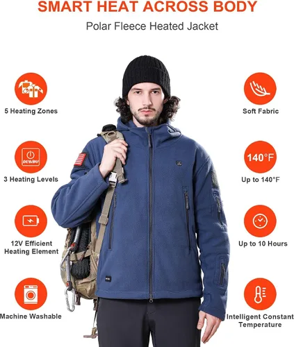 Vista 3 de DEWBU Heated Jacket Polar Fleece with 12V Battery Pack Soft Fleece Electric Heating Hoodie