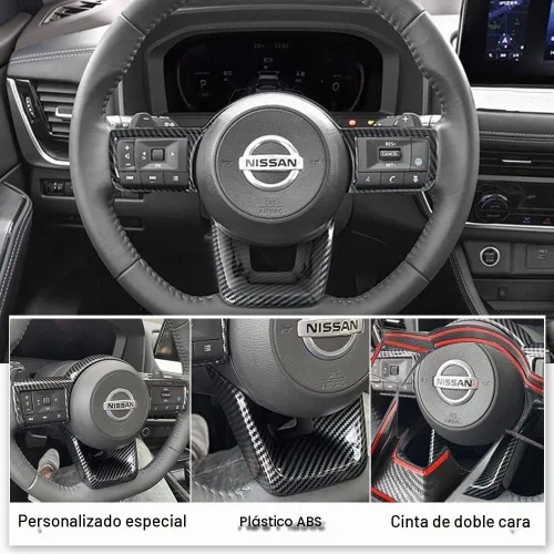 Vista 3 de XITER 2 piezas ABS estilo fibra de carbono cubierta de volante marco marco controles panel cubierta para Nissan Rogue 2021 2022 2023 2024 accesorios