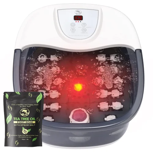 Vista 10 de ECARBME - Masajeador de baño de pies con calor, bañera de remojo de pies con 22 rodillos de masaje, control de temperatura, chorros, burbujas, sal