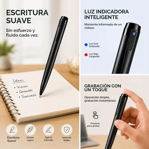 Vista 5 de Mini cámara pluma 1080P HD seguridad cam niñera cámara con grabación en Almacenamiento local de 32 GB, operación con un botón, mini cámara