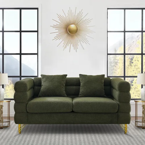 Vista 14 de Cómodo sofá de 3 plazas, sofá Boucle de gran tamaño de 81 pulgadas con diseño de asiento profundo, sofá tapizado con 2 almohadas, moderno sofá