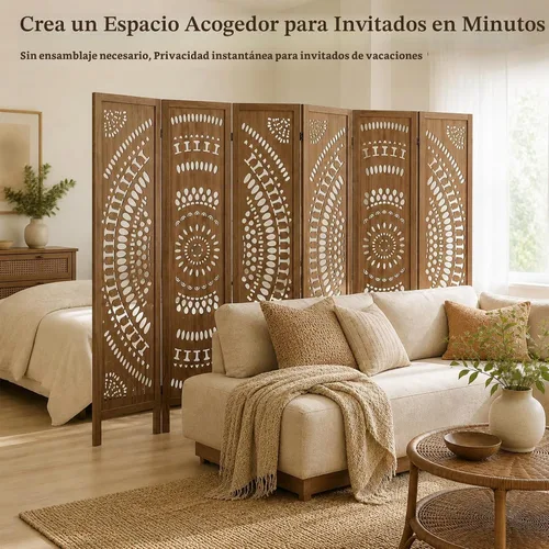 Vista 6 de Separador de pared de madera de 6 paneles de 6 pies, pantalla de división plegable, separador de pared independiente, decoración rústica bohemia