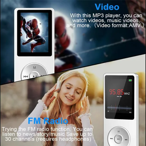 Vista 6 de Aigital Reproductor de MP3 con Bluetooth y tarjeta TF de 32 GB, reproductor de música de alta fidelidad con altavoz y auriculares integrados