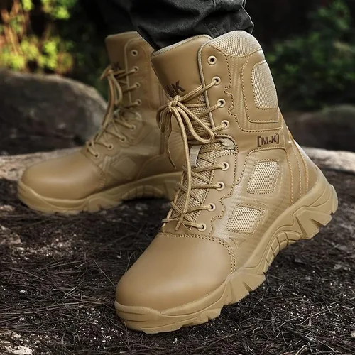 Vista 4 de IUBEIBEI Men's Military Tactical Work Boots Side Zipper Leather Motorcycle Combat Boots Desert Combat Men Outdoor Boots for Hiking Climbing