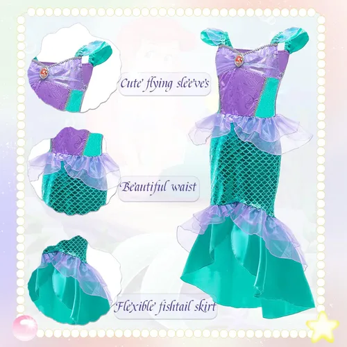 Vista 4 de Esvaiy Disfraz de sirena de princesa para niñas pequeñas disfraz de cumpleaños con accesorios