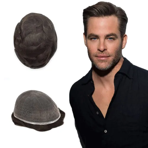 Vista 86 de Toupee para hombres Piezas de cabello humano real, encaje francés completo para hombres, pieza de cabello, nudos blanqueados, línea capilar natural