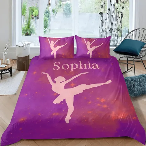 Vista 12 de Juego de ropa de cama personalizada de 3 piezas para niñas con mosca de gimnasia, tamaño individual, funda de edredón personalizada con nombre