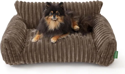 Vista 11 de Lindo sofá cama para mascotas, sofá de apoyo para gatos de interior, sofá cama pequeño para perros pequeños, beige, 24 pulgadas