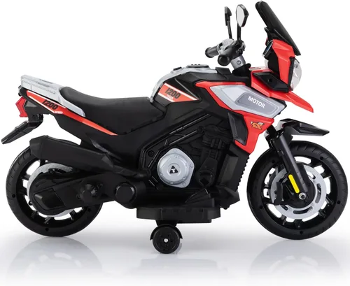 Vista 3 de TOBBI - Motocicleta para niños, eléctrica, estilo motocross, bicicleta para niños pequeños con ruedas de entrenamiento, juguetes de 12V, batería