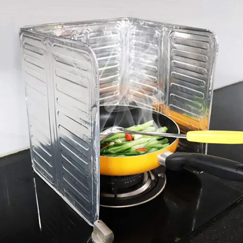 Vista 5 de Hztyyier Protector de salpicaduras de papel de aluminio a prueba de aceite de 3 caras, aislamiento térmico plegable, fácil de para estufa de cocina