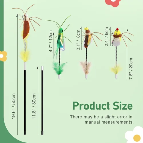 Vista 7 de SONGWAY Varita de juguete para gatos – Juguete de varita de gato con 4 piezas de repuesto de juguete de plumas de insecto, juguetes interactivos