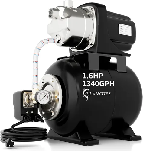 Vista 9 de Lanchez Bomba de jardín de pozo poco profundo de 1.6 HP, bomba de riego de acero inoxidable, 1340 GPH, bomba automática de chorro de agua