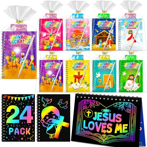 Vista 22 de Recuerdos de fiesta para niños: paquete de 4 cuadernos de arte de rascar arcoíris para estudiantes, regalos a granel para aula para niñas y niños