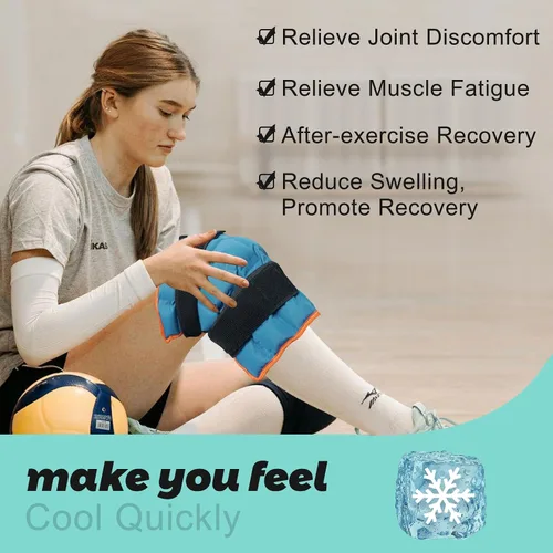 Vista 2 de Bolsa de hielo para aliviar el dolor de rodilla, bolsa de hielo para lesiones reutilizable con correa ajustable, paquete de frío y caliente