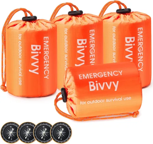 Vista 9 de Esky Emergency Sleeping Bag, Survival Bag Portable Thermal Bivy Sack, Waterproof Lightweight Emergency Blanket Survival Gear with Compass for Verde