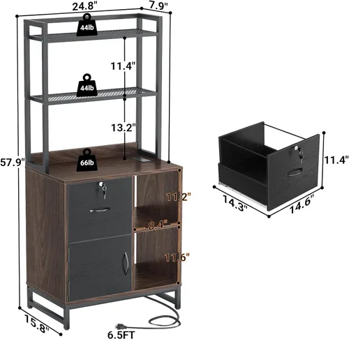 Vista 3 de Homieasy Archivador vertical con cerradura y estación de carga, archivador de madera con cajón grande con estantería, soporte de impresora