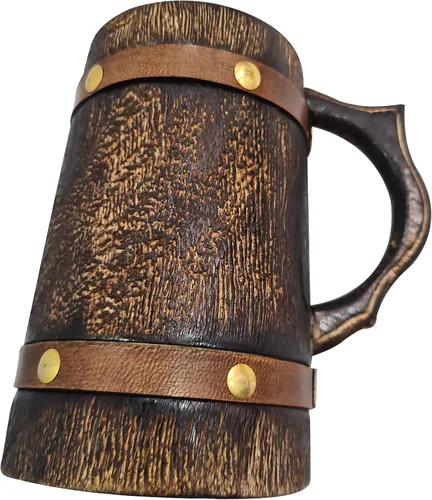 Vista 9 de collectiblesBuy Taza de cerveza de madera medieval rústica, hecha a mano, jarra vintage para cerveza, café y aguamiel, regalo ecológico