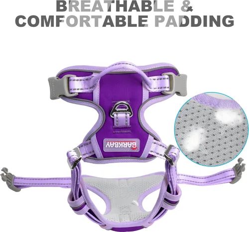 Vista 208 de BARKBAY - Arnés para perro sin tirones con clip frontal, material resistente y reflectante, asa de fácil control para pasear perros grandes