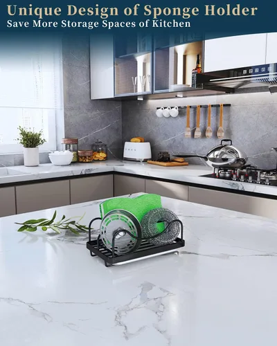 Vista 2 de Consumest Soporte de esponja para fregadero de cocina - Organizador de fregadero móvil para encimera, Soporte de esponja de acero inoxidable 304