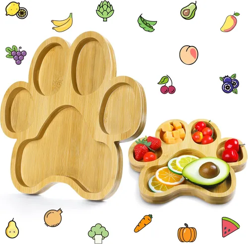 Vista 9 de Teling 2 bandejas de bambú para servir bocadillos de madera con 5 ranuras, tablero de charcutería de bambú, cuenco de madera para dulces, regalos
