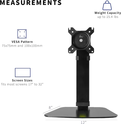 Vista 5 de VIVO Soporte de escritorio de montaje para monitor único, brazo ajustable de altura alta para pantallas de hasta 32 pulgadas, negro, STAND-V001V