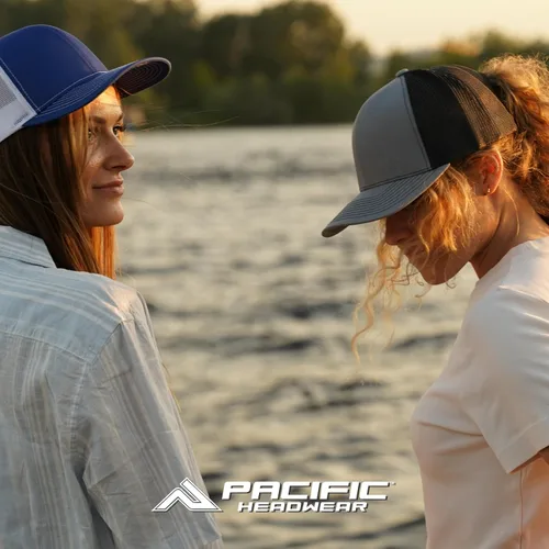 Vista 7 de Pacific Headwear Gorra Trucker Snapback de punto de contraste Gorra de malla transpirable perfecta para correr, gorra ajustable PX