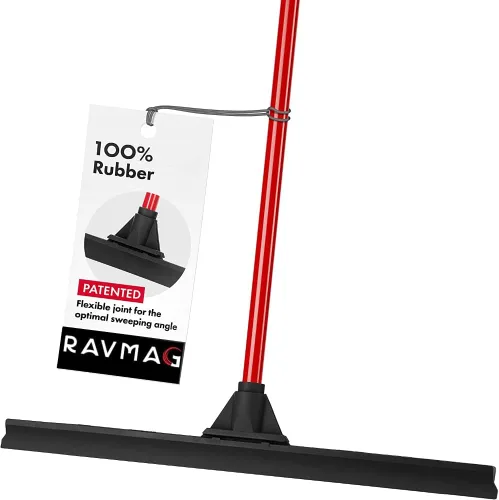 Vista 7 de Escobilla de goma resistente – Hoja grande de 18 pulgadas de ancho y mango largo de 55 pulgadas de largo para concreto, garaje y escoba de goma