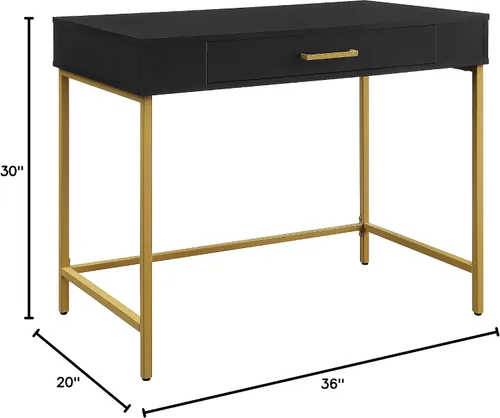 Vista 11 de OSP Home Furnishings Modern Life - Escritorio contemporáneo con cajón grande y patas de metal dorado, acabado negro