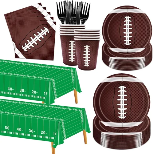 Vista 9 de Juego de vajilla de 146 piezas para fiesta de fútbol, platos y servilletas de fútbol, suministros para fiesta, decoración de fiesta de cumpleaños