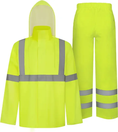 Vista 6 de TCCFCCT Chaqueta de lluvia de alta visibilidad para hombre, impermeable, abrigo de lluvia de alta visibilidad para hombres y mujeres con capucha