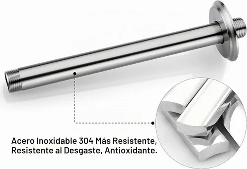 Vista 5 de Brazo de ducha de 8 pulgadas y brida de níquel cepillado, brazo de ducha montado en el techo para cabezal de ducha de lluvia