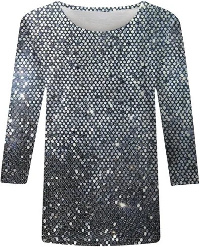 Vista 4 de Camisas estampadas de Navidad para mujer, ajuste holgado, manga 34, túnica de cuello redondo a la moda, camisetas de otoño para vacaciones
