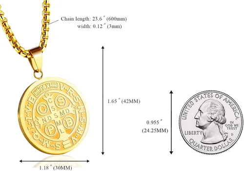 Vista 3 de MAXVIN Collar con colgante de exorcismo de San Benito para hombre, acero inoxidable, cruz católica, protección de demonios, cazador de fantasmas