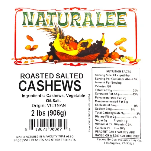 Vista 2 de Naturalee Anacardos 2 libras - Asado, salado - Bocadillo natural saludable para el corazón