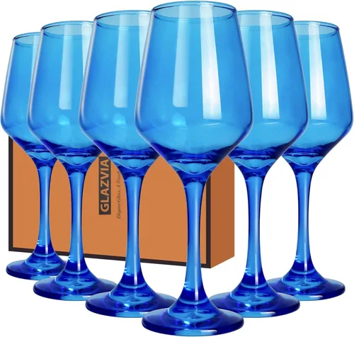Vista 14 de Juego de 6 copas de vino ámbar con tallo de 12 onzas, gruesas y coloridas, aptas para lavavajillas, para rojo o blanco, regalo para fiestas