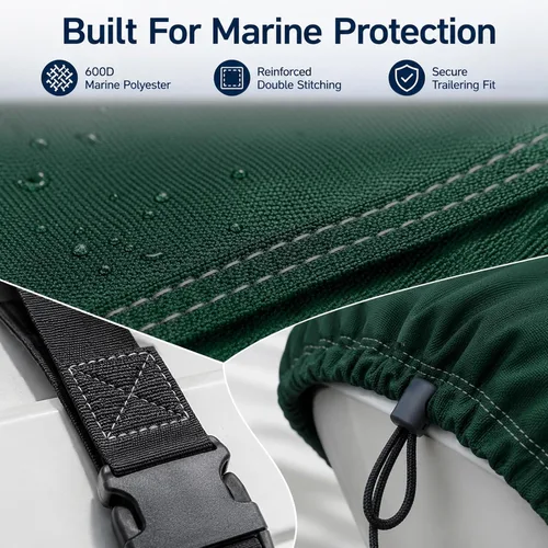 Vista 4 de Cubierta Seamander para lancha, resistente e impermeable para casco en V, de tres cascos, para pesca, esquí, estilo profesional para poca Verde
