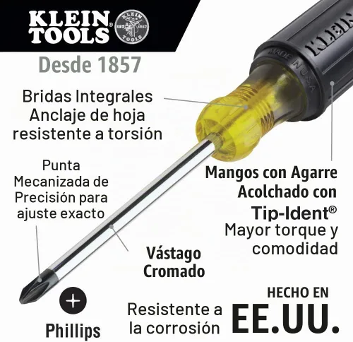 Vista 6 de Klein Tools 85808 - Juego de 8 piezas de destornilladores, fabricado en EE. UU., puntas mecanizadas de precisión, (4) Phillips, (3) ranuradas