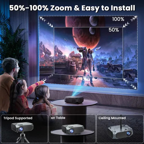 Vista 4 de Proyector con WiFi 5G y Bluetooth nativo 1080P 4K, proyector al aire libre, proyector portátil de cine en casa para iOS/Android/TV Negro