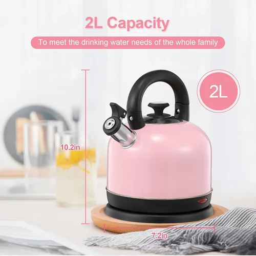 Vista 8 de Caldera de temperatura eléctrica, de acero inoxidable de 2 litros, con termómetro para té y café, 1200 W, apagado automático, protección contra