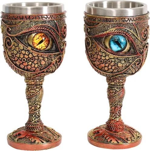 Vista 7 de Cáliz de vino de acero inoxidable El Ojo del Dragón, copas de vino medievales de dragón de Dungeons and Dragons, 7 onzas. Regalo para hombres