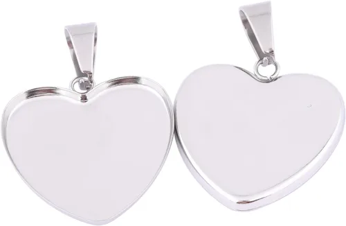 Vista 4 de 40 unidades de 0.972 in con ajustes de cabujón de corazón de acero inoxidable Bisel Colgante Bandejas DIY Neclace Base en blanco para suministros