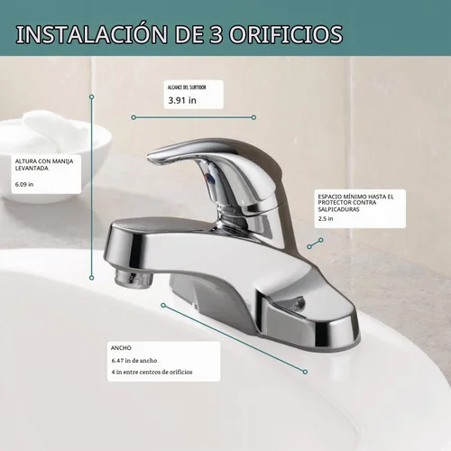 Vista 3 de Grifo de baño Peerless Centerset cromado, grifo para lavabo de baño, mango único, cromado P131LF