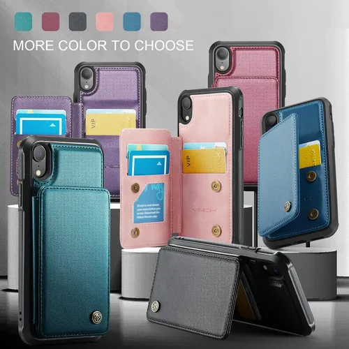 Vista 9 de Vinich for iPhone XR Wallet Case with Card Holder, Black RFID Blocking Credit Slots, Kickstand, Shockproof Flip Phone Cover, PU Leather, Double