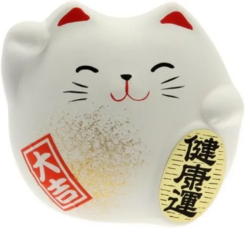 Vista 5 de JapanBargain Figura japonesa de gato de la suerte de Maneki Neko, estatua de cerámica de gato de la fortuna de Feng Shui para riqueza y buena