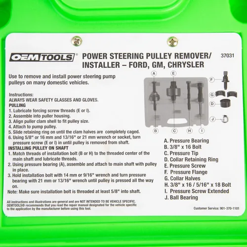 Vista 7 de OEMTOOLS Kit de extractor e instalador de polea de dirección asistida, remueve e instala poleas de bomba de dirección asistida en la mayoría