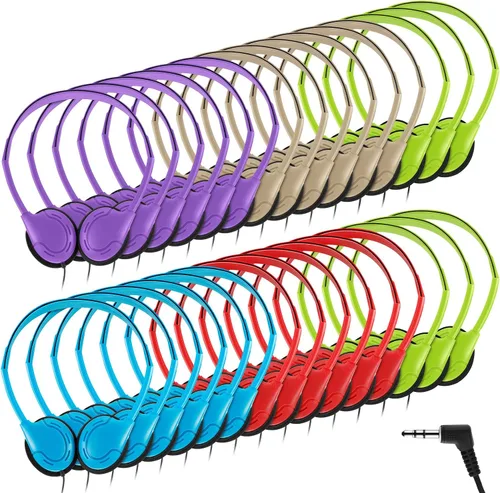 Vista 12 de Yunsailing Paquete de 10 auriculares a granel sobre la oreja con diadema ajustable y enchufe de 0.138 in para aprendizaje grupal, laboratorio