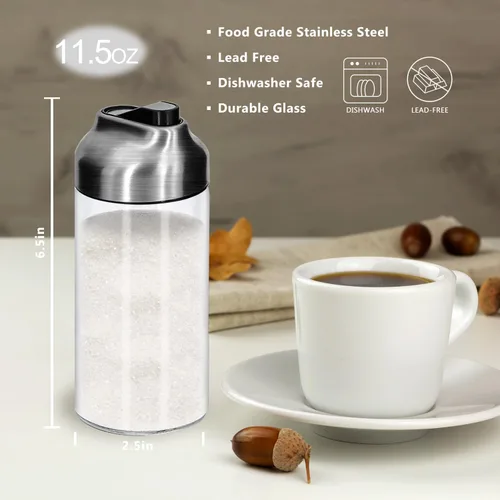 Vista 2 de Aelga Dispensador de azúcar de vidrio de 12 onzas con boquilla de vertido, vertedor pesado, para café, té y hornear