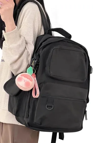 Vista 2 de Mochila escolar para adolescentes, niñas, niños, linda mochila de moda, mochila universitaria ligera, A-Negro, Mochila de viaje College